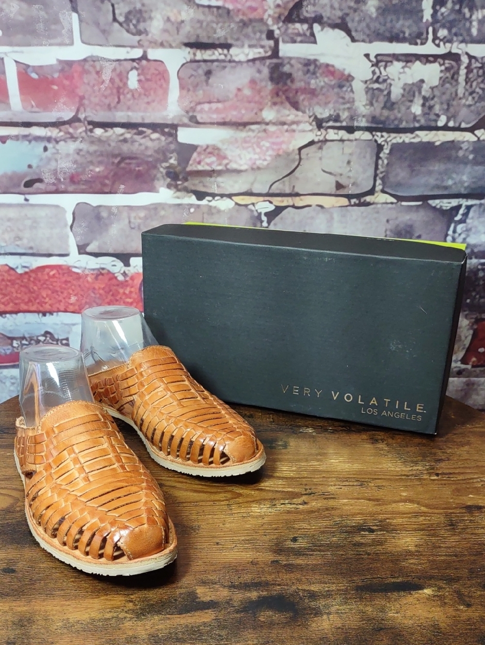 Very Volatile Cognac Woven Leather Huarache Style Mules